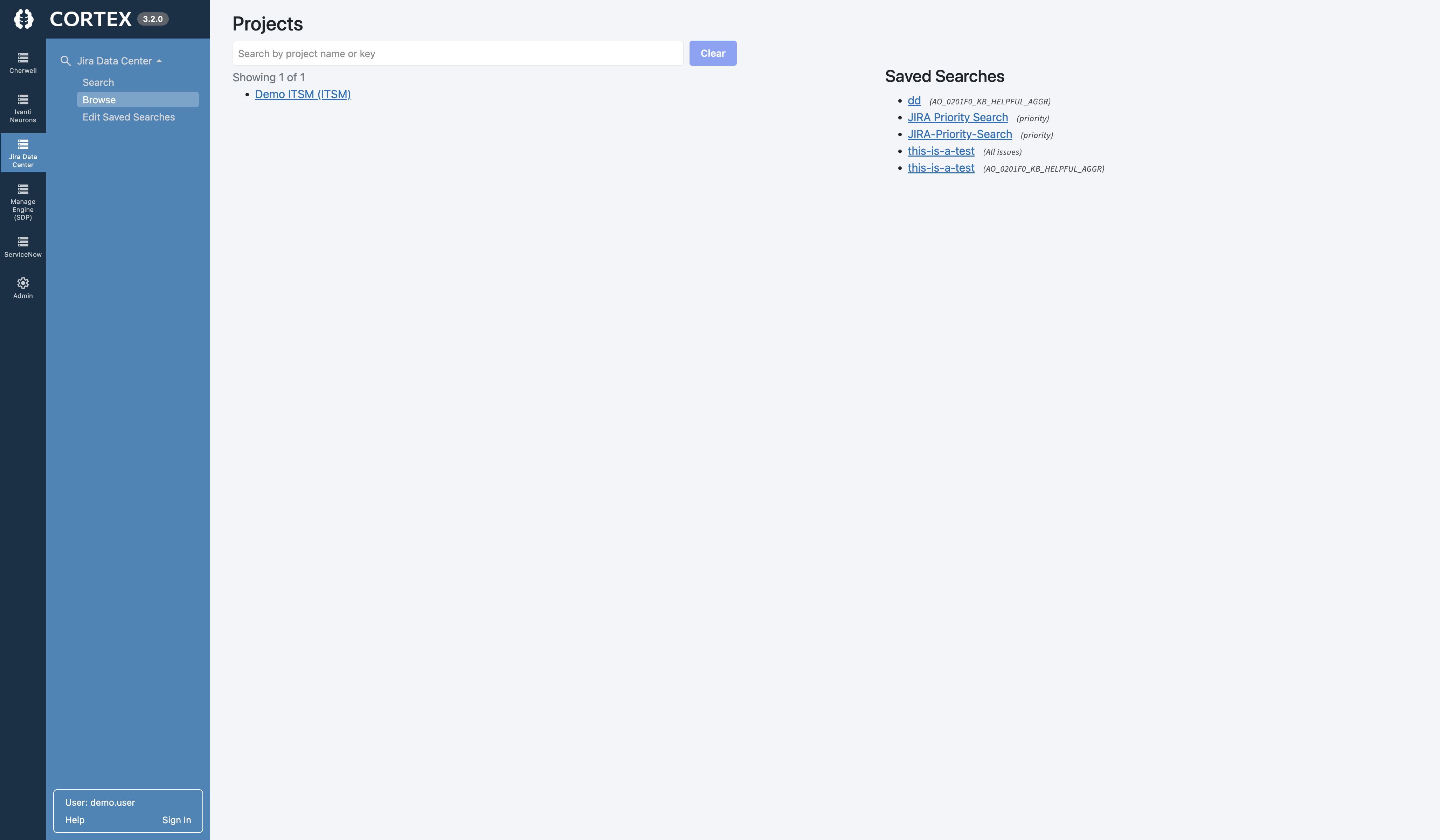 Cortex Archive Browse screen showing archived Jira Service Management Data Center requests and incidents in a familiar Jira-style interface