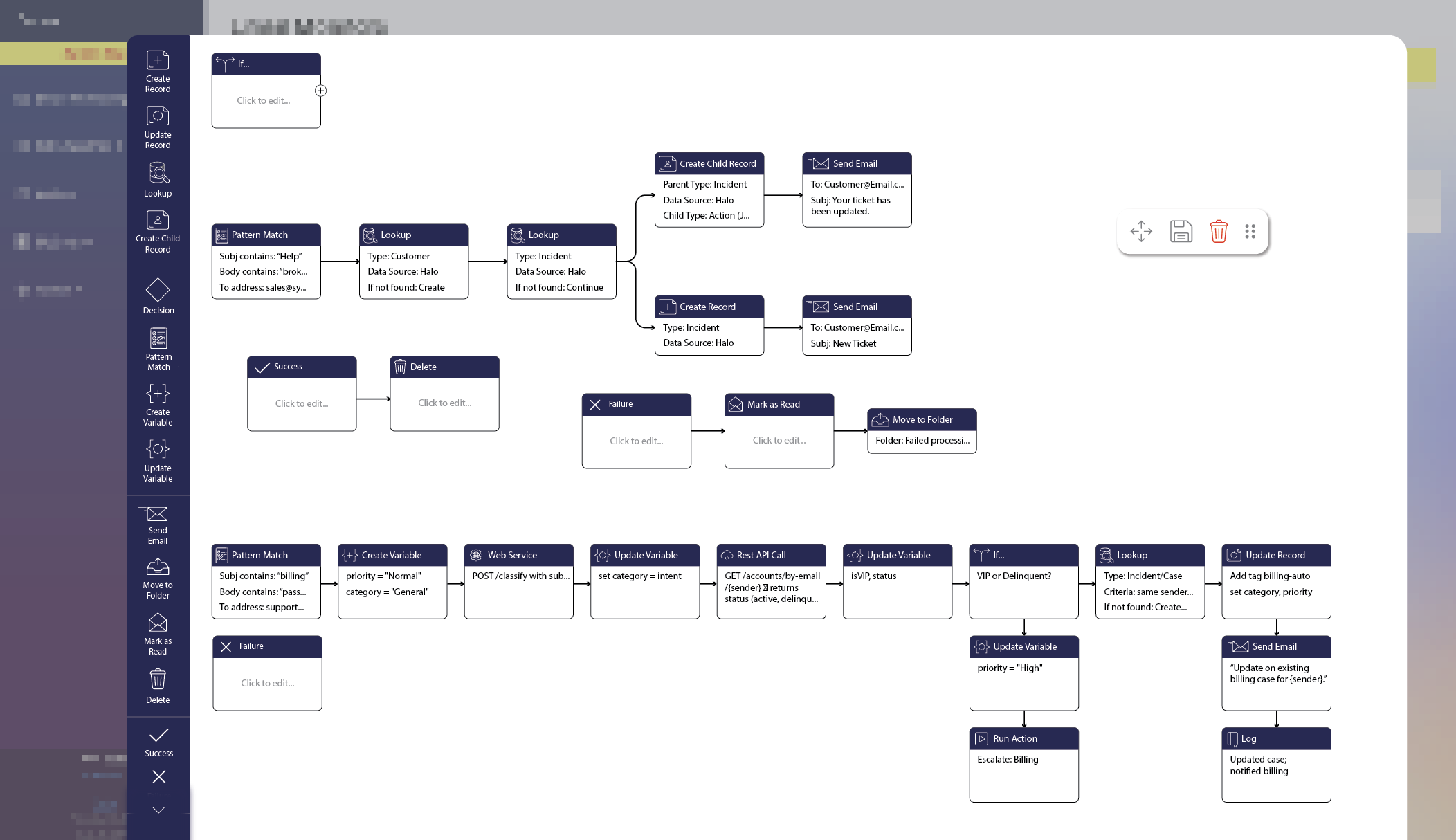 Cortex Automate workflow builder showing email trigger configuration and action mapping